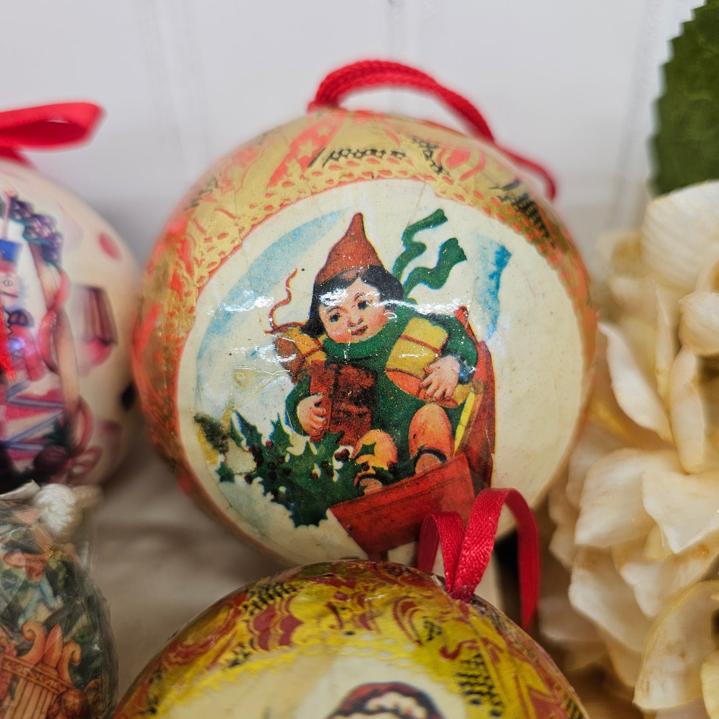 Set of 7 paper mache ornaments