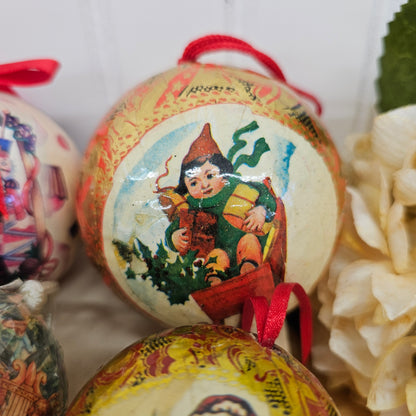 Set of 7 paper mache ornaments