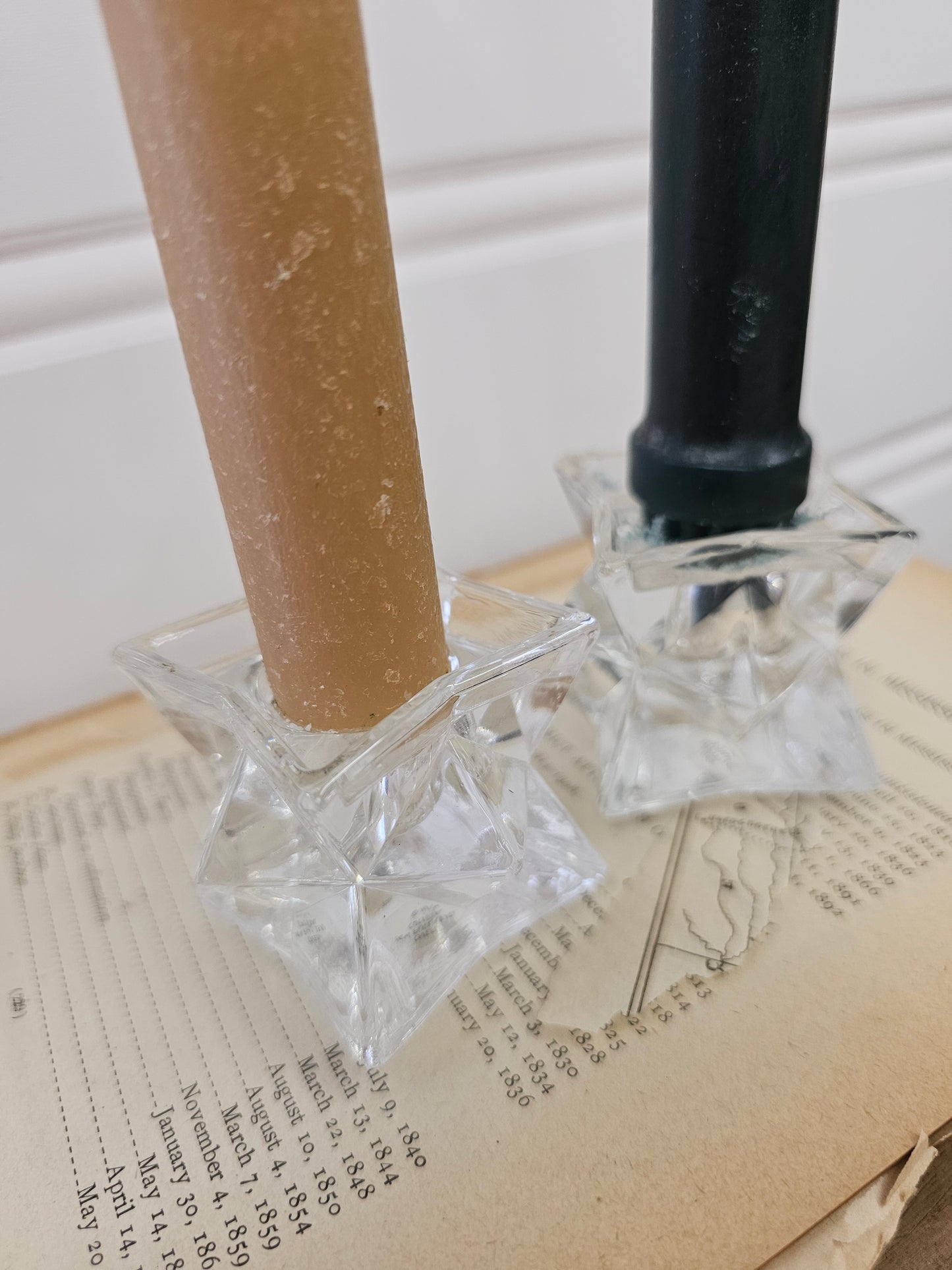 Set of 2 Avon Crystal Taper Candle Holders with candles