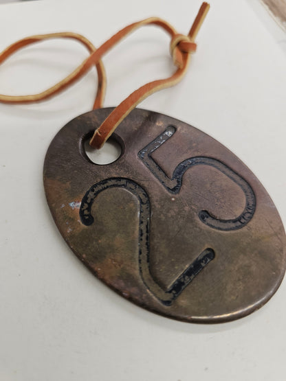 vintage copper #55 tag