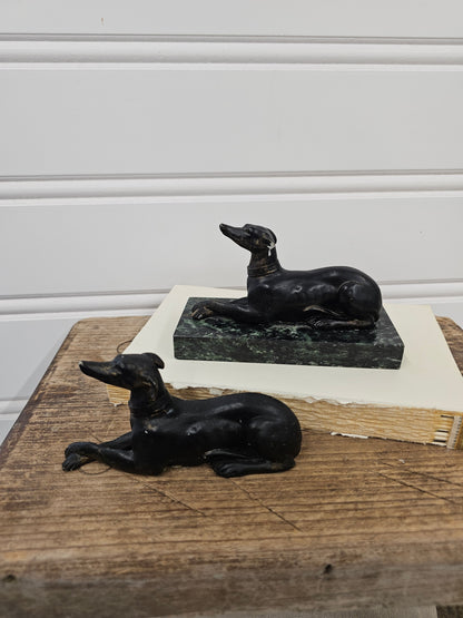 set of 2 vintage stone dogs - as is, 1 missing ear, 1 missing base