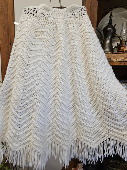 Crochet Cream White Poncho/Cape, Missing a Button