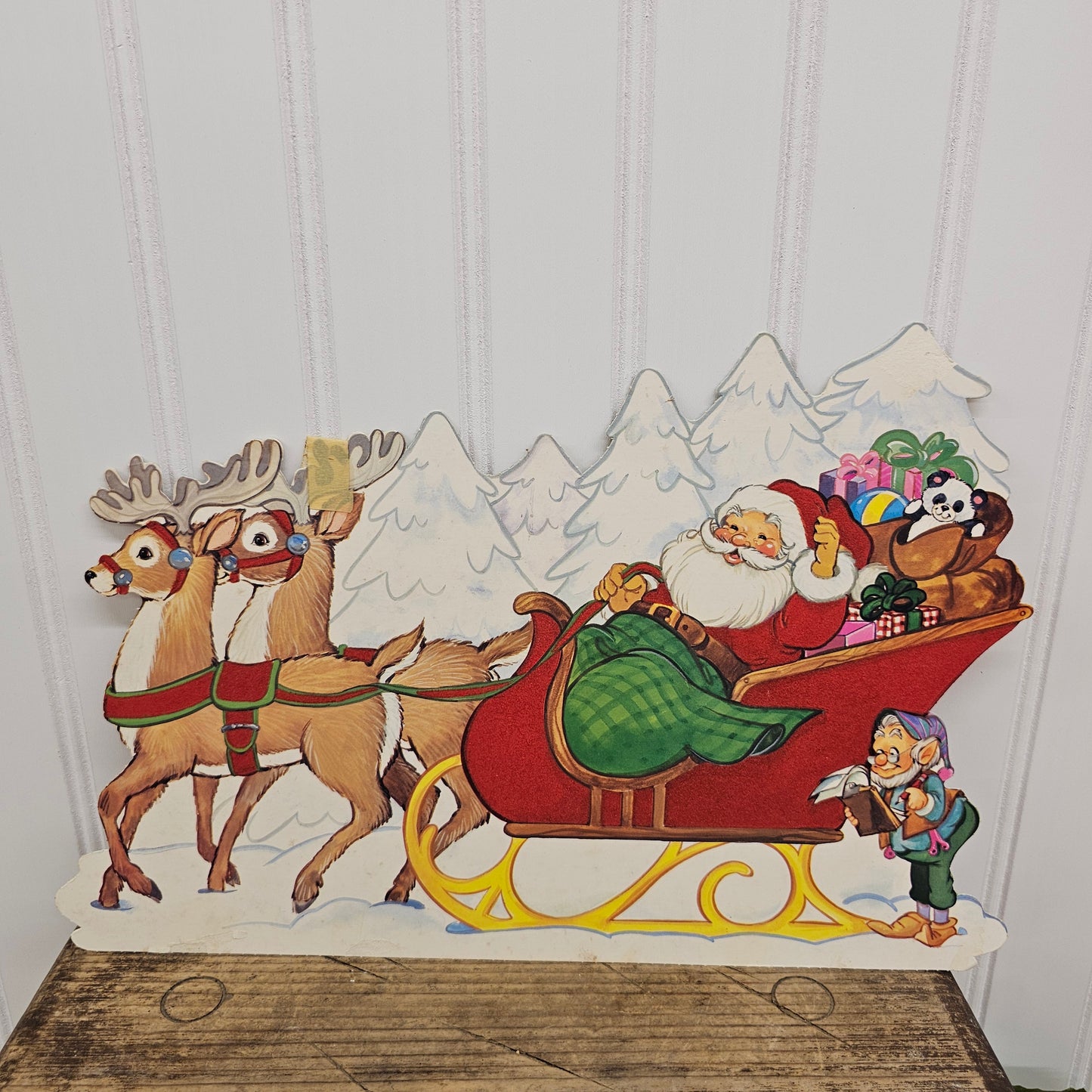 Vintage Christmas tree & Santa in sleigh die cuts