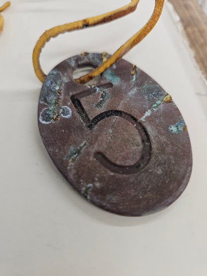 vintage copper #5 tag