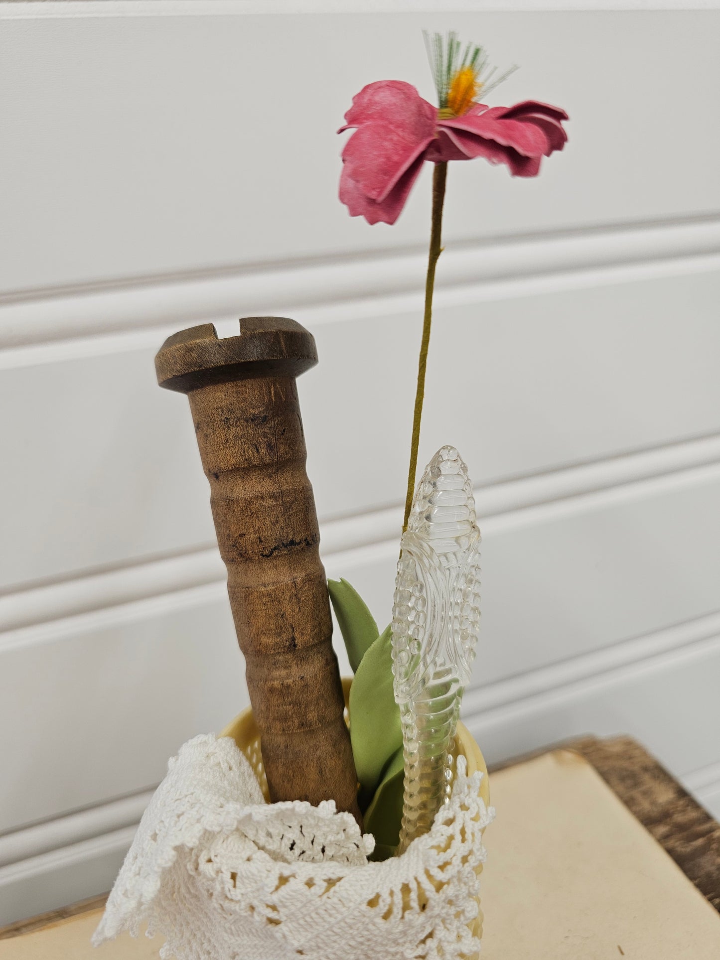 Vase with Spool & Floral Vignette