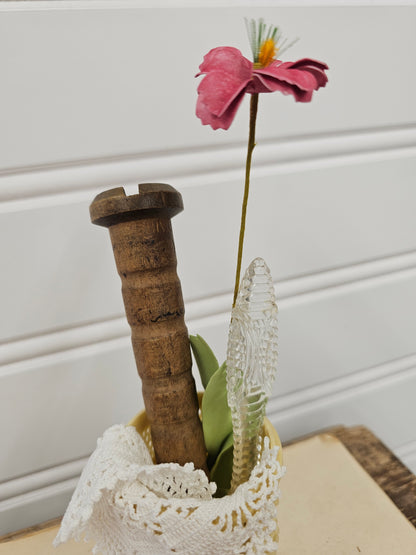 Vase with Spool & Floral Vignette