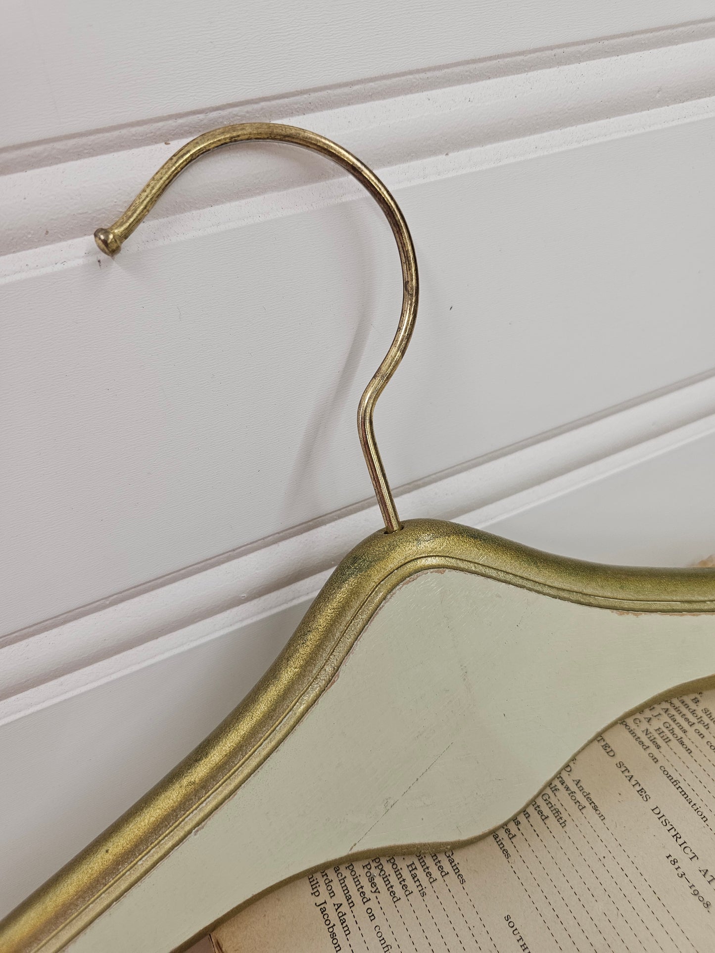 Vintage Victorian style Wooden Hanger Painted Gold & White