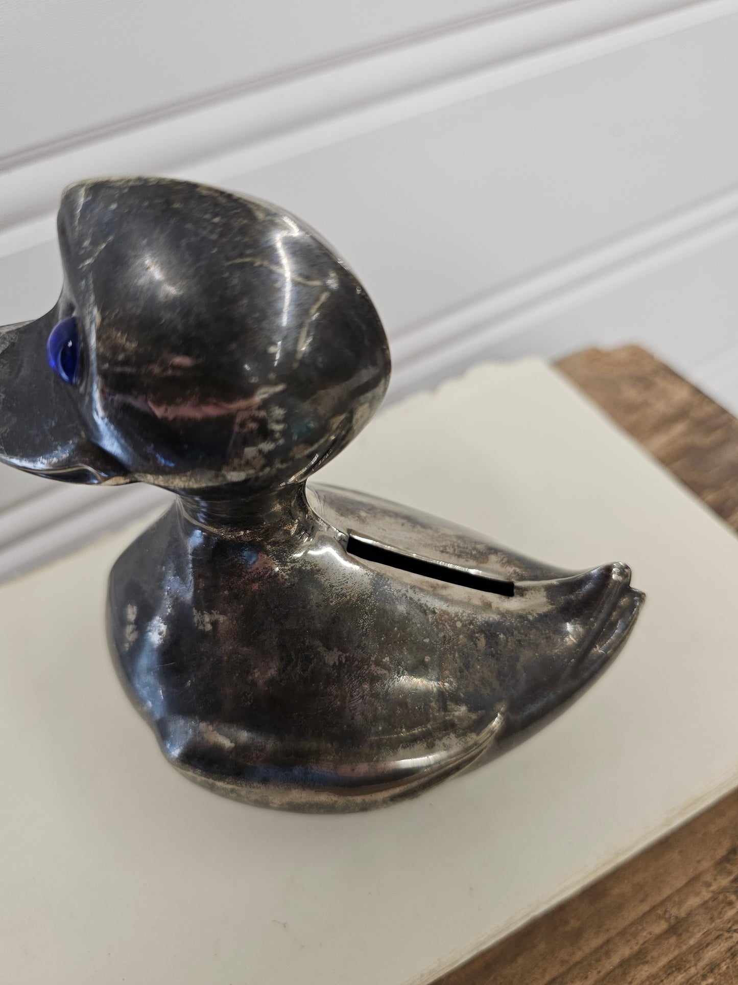 vintage metal duck coin bank - missing stopper