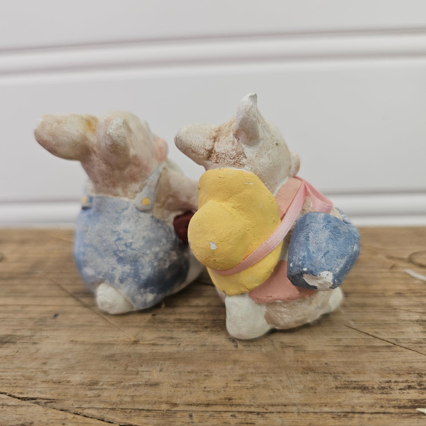 Set of 2 Dreamsicles Cherubs Figurine Bunny Rabbits With Blue Ribbons - as is