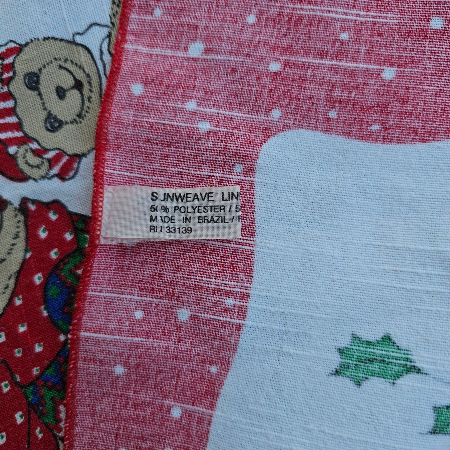 Christmas Bears Jnweave Linen Co. Tablecloth, Brazil, approx 67" x 48"