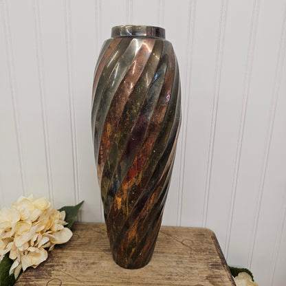 beautiful tall brass & copper vase twisted swirl, made in india