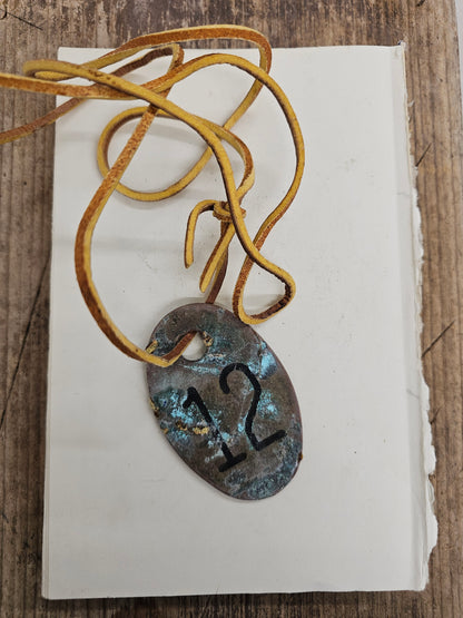 vintage copper #12 tag