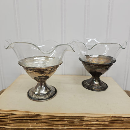 2 Ruffled edge sherbet cups with etched detail