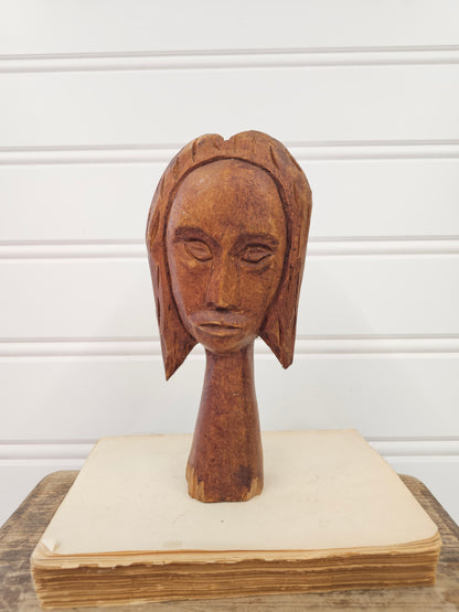 Carved Bust Wooden Sculpture - Made in Haiti