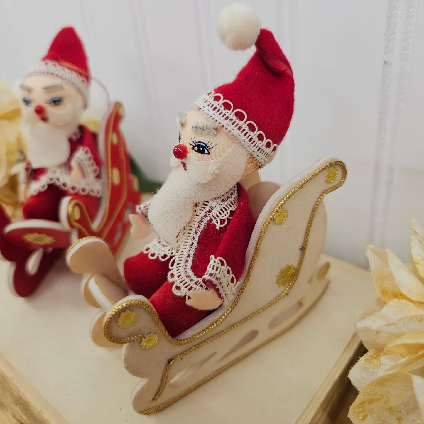 Set of 2 Santa and sleigh ornaments - one missing hanger