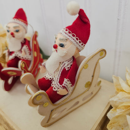Set of 2 Santa and sleigh ornaments - one missing hanger