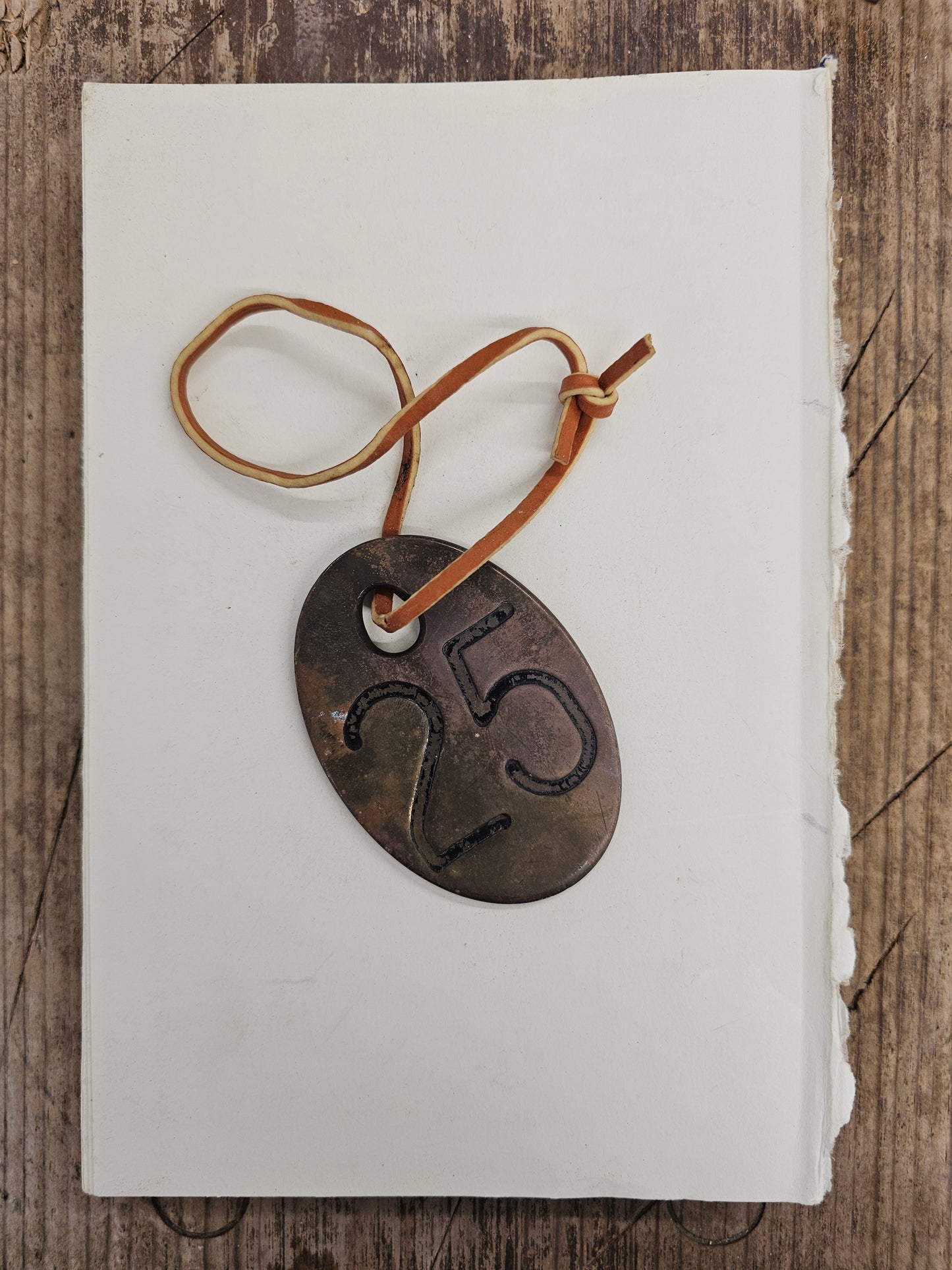 vintage copper #55 tag