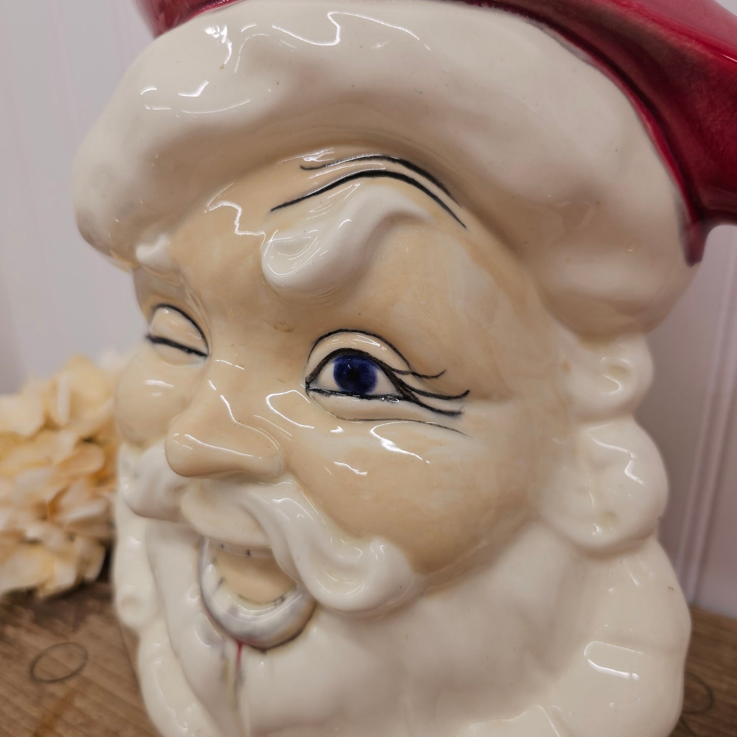 1969 large winking santa pitcher - handpainted glaze
