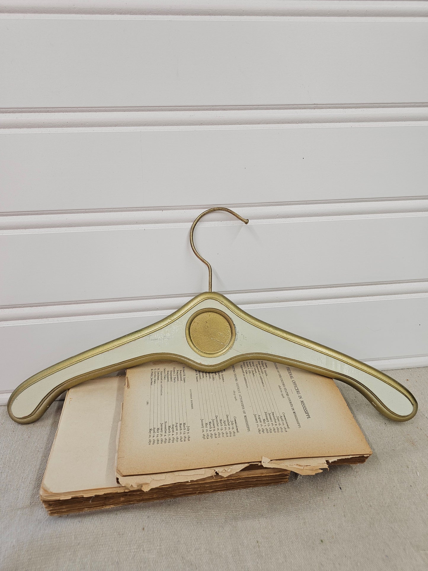 Vintage Victorian style Wooden Hanger Painted Gold & White