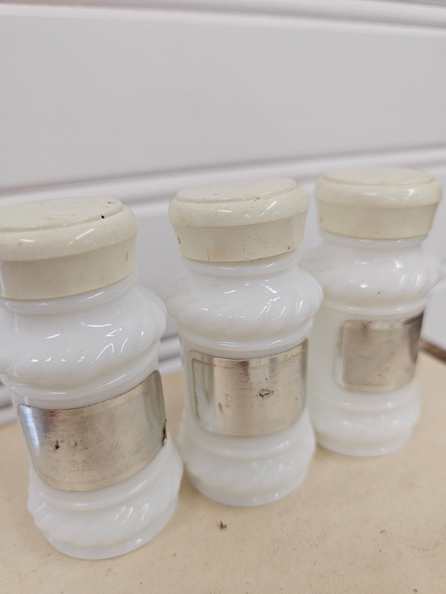Set of 3 Milk Glass Spice Jars