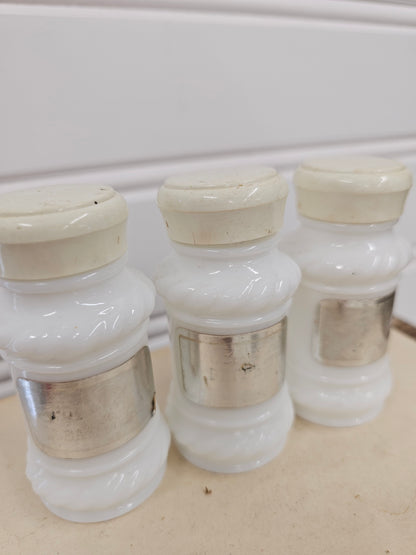 Set of 3 Milk Glass Spice Jars