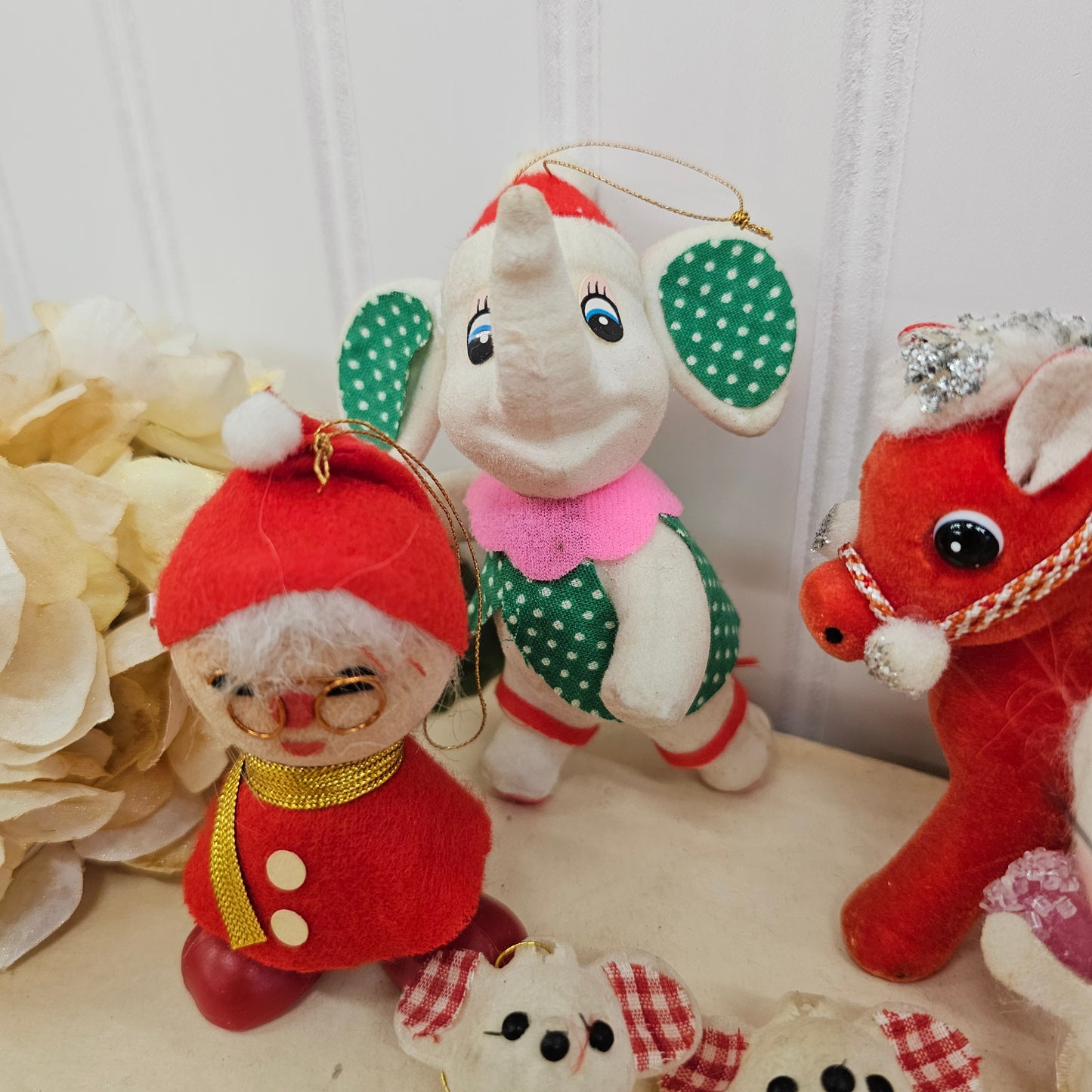 Set of 6 animal/Santa ornaments
