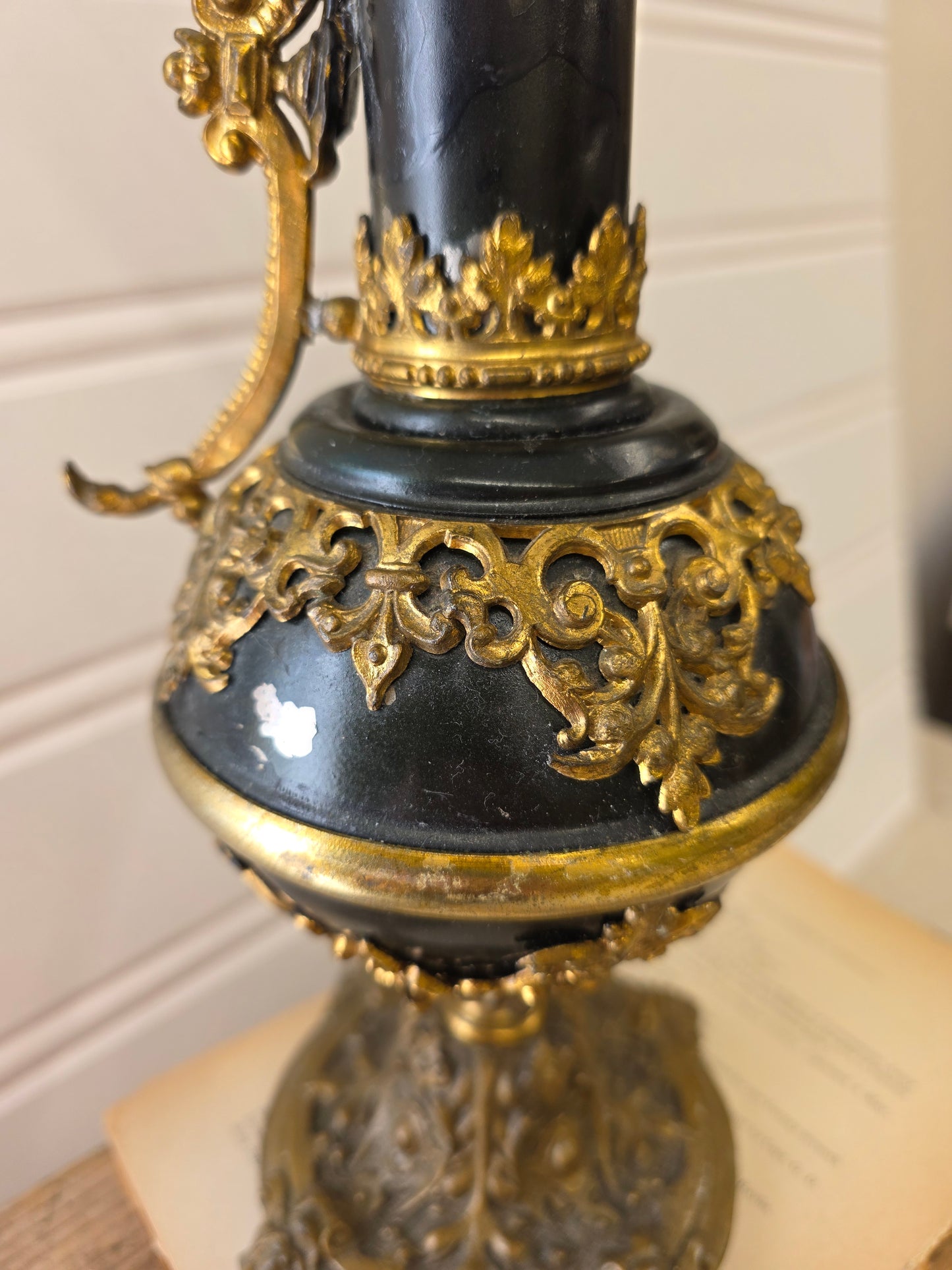 vintage black and brass Ewer