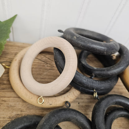 Set of 12 wooden rings - black,gold, and wooden